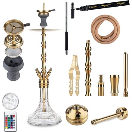 Alligator Gator Shisha Medium - Gold Edelstahl Wasserpfeife inklusive Zubehr